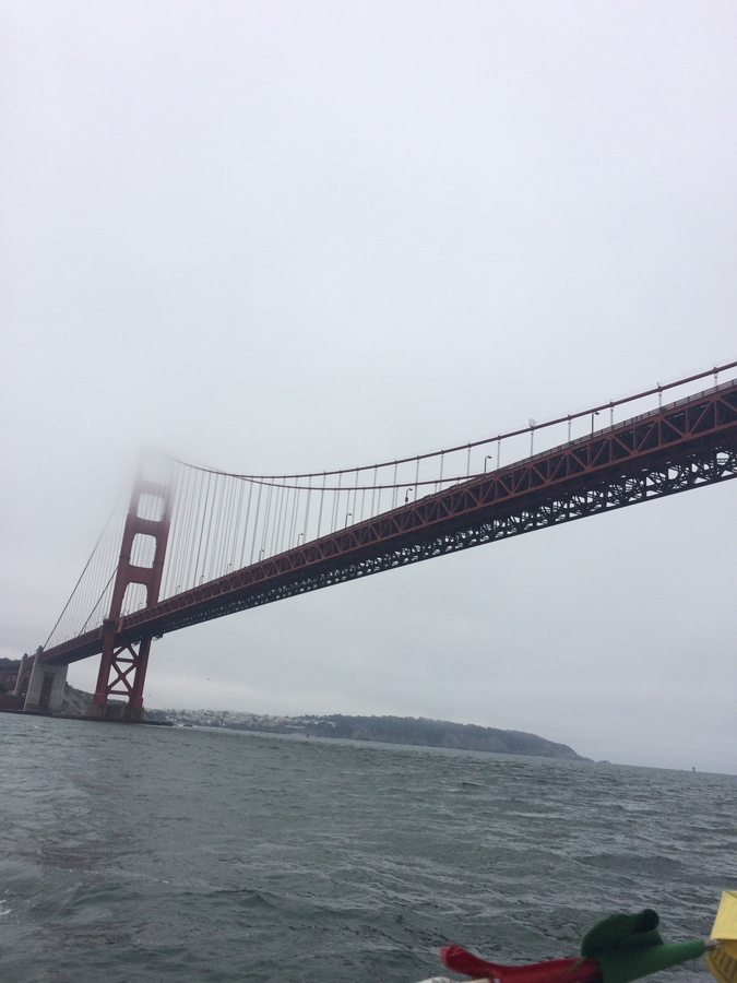 Heading under the Golden Gate Bridge, leaving San Francisco