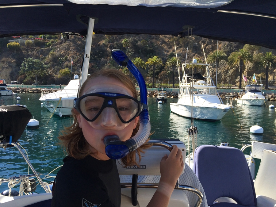 Carson getting ready to go snorkeling off the boat!